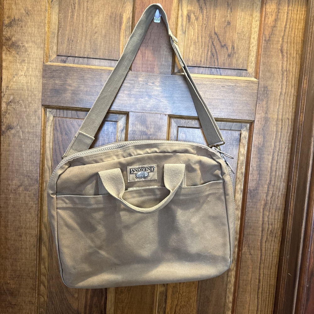 Vtg Lands' End Square Rigger Tan Canvas Messenger Bag Briefcase Ivy USA Made Org